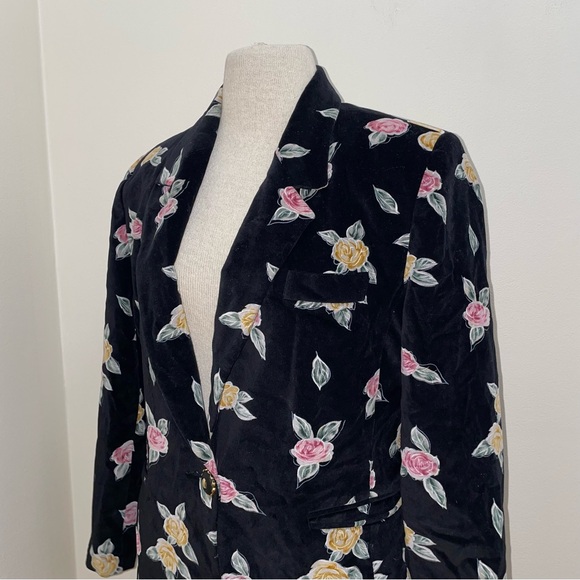 Vintage Black Velvet Gypsy Witchy Etherial Fairie Floral Rose Blazer Size M/L - Picture 8 of 11